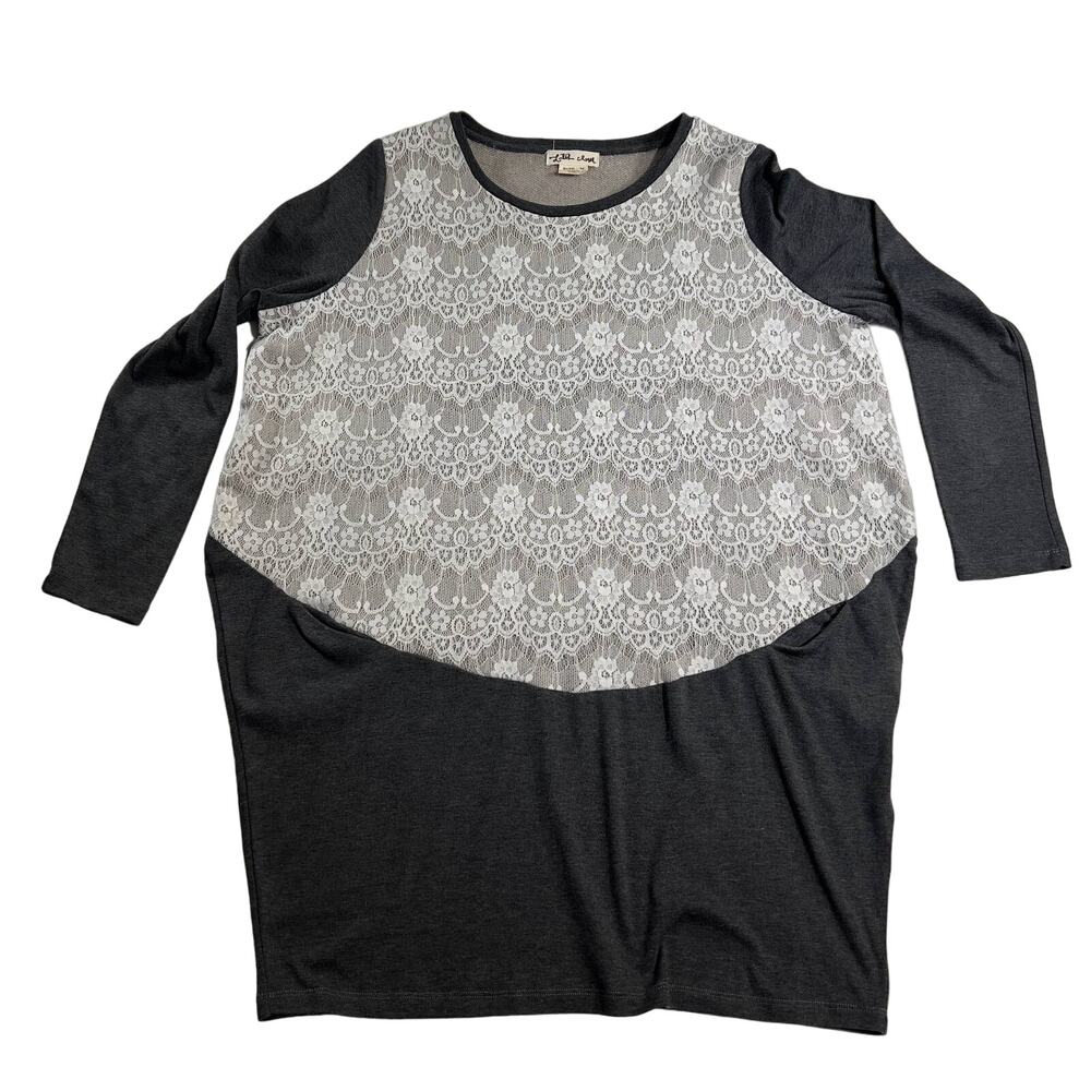 Anthropology by Lili's Closet Tunic Top Medium White Floral Lace on Grey Pockets